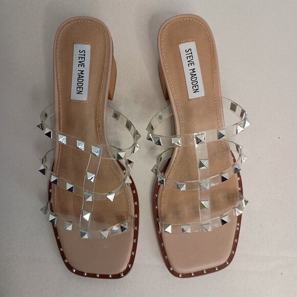 Steve Madden Studded Block Heel Clear Strappy Shoes Women’s Size 8M - Picture 5 of 12